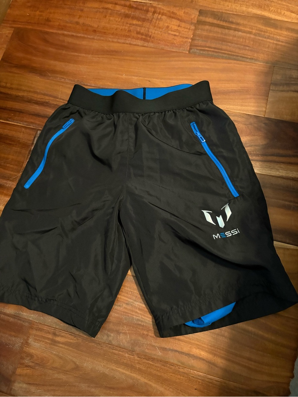 Adidas Messi Youth Medium Black Blue Zip Pocket Athletic Shorts‎ 11-12Y (774)